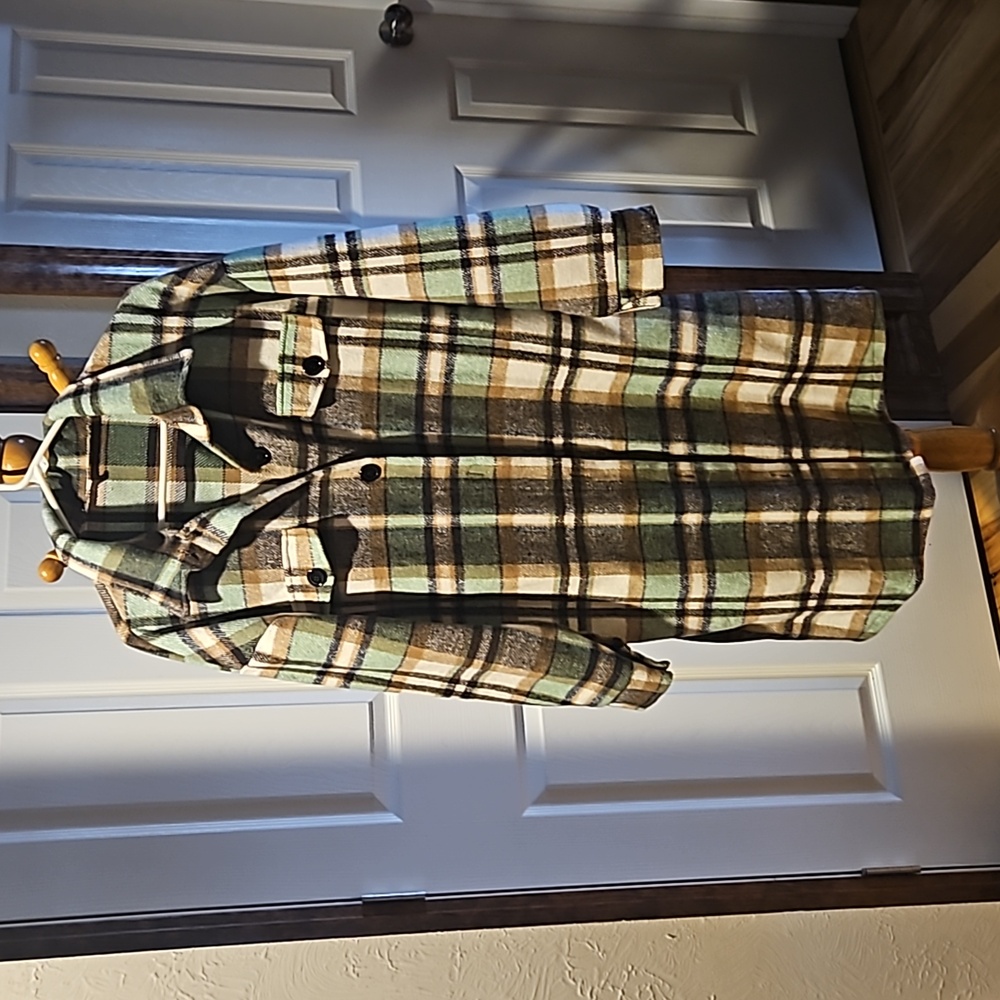 Long plaid polyester light jacket